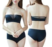 KOEMCY Reggiseno Senza Spalline per Donna Set Comode Elasticizzato Sexy Push Up Bralette Invisibile Bra Senza Spalline a Fascia Imbottito con Spalline Rimovibili Brassiere e Mutantina(36/80AB)