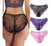 KOEMCY Set di 3 Slip Donna Pizzo Floreale Mutande Traspiranti Culotte Eleganti Intimo Morbido Senza Cuciture Mutandine Comfort