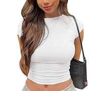 KOEMCY T Shirt Donna Maglietta Maniche Corte Camicia Elegante Girocollo Slim Fit Maglia Crop Top Aderente Abbigliamento Casual Sportivo Primavera Estate Tshirt Basic