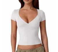 KOEMCY T Shirt Donna Maglietta Maniche Corte Camicia Elegante Scollo a V Top Aderente Maglia Casual Abbigliamento Primavera Estate Tshirt Sportiva Morbida