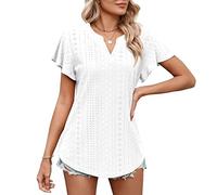 KOEMCY T Shirt Donna Maglietta Maniche Corte Camicia Elegante Scollo a V Traforato Maglia Estiva Casual Abbigliamento Top Tshirt Primavera Sportiva