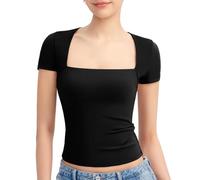 KOEMCY T Shirt Donna Maglietta Maniche Corte Scollo Quadrato Camicia Elegante Top Aderente Maglia Casual Abbigliamento Estivo Sportiva Tshirt Elasticizzata