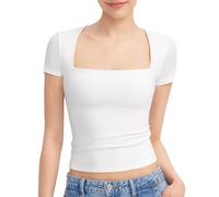 KOEMCY T Shirt Donna Maglietta Maniche Corte Scollo Quadrato Camicia Elegante Top Aderente Maglia Casual Abbigliamento Estivo Sportiva Tshirt Elasticizzata