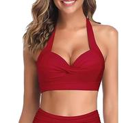 KOEMCY Top Bikini da Donna Costume Bagno Imbottito Push Up Reggiseno Bikini Stringa Regolabile con Scollo a V Sexy Top Costume da Bagno Swimwear Beachwear （Rosso/M）