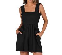KOEMCY Tuta da Donna Senza Maniche con Tasche Abito Estivo Casual con Collo Quadrato Summer Rompers Jumpsuit Elegante Slim a Tinta Unita (Nero S)