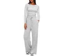 KOEMCY Tuta Donna 2 Pezzi Manica Lunga e Pantaloni Tute con Tasche e Coulisse Moda Sportiva da Jogging Casual Elegante Set per la Casa Fitness (Grigio chiaro/XL)