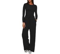 KOEMCY Tuta Donna 2 Pezzi Manica Lunga e Pantaloni Tute con Tasche e Coulisse Moda Sportiva da Jogging Casual Elegante Set per la Casa Fitness (Nero/L)