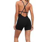 KOEMCY Tuta Donna Estiva Corta Jumpsuit con Dettaglio Incrociato Tutina Sportiva Aderente Completo Corto Intero Elegante Pantaloncini Estivi Tutine Sportive