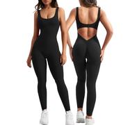 KOEMCY Tuta Donna Lunga Sportiva Senza Manica Elegante U back Jumpsuit Pantalone Intero Athletic Slim Fit Sexy Corto Tuta Lunga Sport Tuta Per Push Up Workout Yoga Fitness (Nero S)