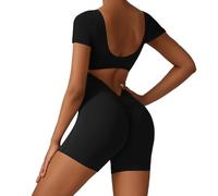KOEMCY Tute da Donna Corta Maniche Corte Sportiva Jumpsuit Tuta Atletica Slim-Fit Sexy Corto Jumpsuit da Palestra Collo Quadrato Tuta Per Push Up Workout Yoga Fitness (Nero S)