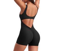 KOEMCY Tute da Donna Corta Senza Maniche Sportiva Jumpsuit Short Tight Sport Romper Sexy Corto Jumpsuit da Palestra Collo Quadrato Tuta Per Push Up Workout Yoga Fitness (Nero S)