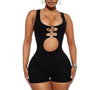 KOEMCY Tutina Donna Aderente Sexy Tutina Intera Attillata Corta Hollow Out Jumpsuit Sportiva Bodysuit Estive Casual Street (Nero, M)