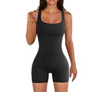 KOEMCY Tutina Donna Corta Body Tuta Aderente Jumpsuit Monopezzo Senza Maniche Pagliaccetto Collo Quadrato Sportivo Pantaloncini Yoga (Nero, S)