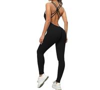KOEMCY Tutina Donna Spaghetti Strap Schiena Scoperta Jumpsuit Estivo Tute Body Lungo Pantaloni Tuta per Yoga Palestra (Nero, M)