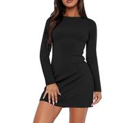 KOEMCY Vestito Donna Elegante Maniche Lunghe con Scollo Rotondo Sexy Avvolgente Abito Bohémien Moda Slim Vestiti Autunnali per Festa Cocktail (Nero/L)