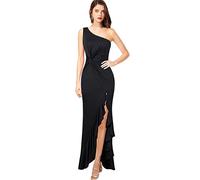 KOEMCY Vestito Donna Elegante Spalla Scoperte, Abito Cocktail Orlo con Volant, Senza Maniche, Casuale, Lungo, Sexy, Tinta Unita (Nero, L)
