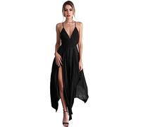 KOEMCY Vestito Donna Eleganti Senza Maniche Scollo a V Bodycon Senza Schienale Vestito Estivo Spaghetti Strap Aderente Vestito con Spacco da Cocktail Festa Party (Nero, S)