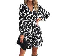 KOEMCY Vestito Donna Maxi Stampa Floreale Maniche Lunghe Scollo a V Abiti Vestiti Abito Elegante Vestito Aderente (Nero,M)