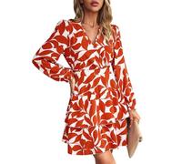 KOEMCY Vestito Donna Maxi Stampa Floreale Maniche Lunghe Scollo a V Abiti Vestiti Abito Elegante Vestito Aderente (Marrone,XL)
