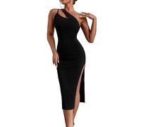 KOEMCY Vestito Donna Monospalla con Taglio Abito da Donna Senza Maniche Mini Abito da Club Maxi Abito da Festa (Nero, L)