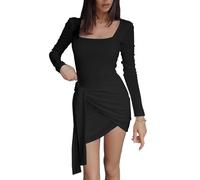 KOEMCY Vestito Donna Sexy Maniche Lunghe Mini Bodycon Abito Vita Alta Elegante Casual Vestiti Cravatta Pullover Elasticizzato Vestito (Nero,L)
