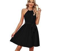 KOEMCY Vestito Senza Maniche Donna Halter Abito Elegante Cerimonia Cocktail Plissettato Abiti Estivi da Festa Corto Vestiti Eleganti per Eventi