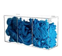 KOEMEHR Dispenser di guanti in acrilico a 3 scomparti, supporto da parete per guanti usa e getta, retina per capelli e copriscarpe, dispenser trasparente, con coperchio, 40,5 x 13 x 21 cm