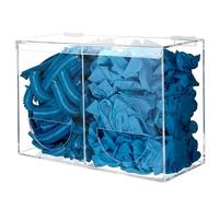 KOEMEHR Dispenser per guanti da parete, contenitore in acrilico con 2 scomparti per guanti in gomma usa e getta, retine per capelli, tappi per le orecchie, capsule per bucato, pastiglie per