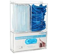 KOEMEHR - Dispenser per guanti usa e getta, a tre guanti, a rete per capelli, con coperchio per organizer da parete per alimenti, laboratorio, ufficio medico, trasparente