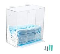 KOEMEHR Dispenser per maschere Supporto per scatola porta guanti in acrilico con coperchio, contenitore di stoccaggio per montaggio a parete/da appoggio per maschere, guanti, tovagliolo, trasparente
