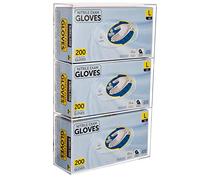 KOEMEHR Supporto da parete per guanti monouso (per 3 scatole), in acrilico, per guanti usa e getta in vinile, lattice, nitrile, trasparente