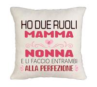 Koemore HO DUE RUOLI MAMMA NONNA E LI FACCIO ENTRAMBI ALLA PERFEZIONE Cuscino Copricuscino Regalo 45 x 45cm Compleanno Souvenir Natale Sorpresa Decorazione Casa Regalo