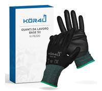 kör4u 10 paia di guanti da lavoro Basic, traspiranti e rivestiti, adatti come guanti protettivi, guanti da giardinaggio da donna e meccanici, rivestimento in PU di alta qualità, sottili e leggeri