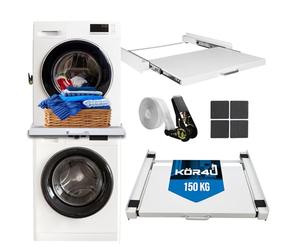 kör4u Cornice intermedia bianca con piastra rimovibile per lavatrice e asciugatrice, in acciaio, 60,5 x 54,5 cm, con cinturino di ancoraggio bianco