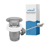 kör4u® Piletta di scarico con asta di trazione cromata, misura standard 1 ¼", scarico universale per lavabi e vasche | Maniglia di trazione | Valvola di scarico con tirante e tappo