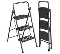 kör4u Scaletta a 3 gradini, portata fino a 150 kg, pieghevole e salvaspazio, stabile scala domestica, gradini antiscivolo, telaio in acciaio, nero