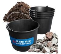 kör4u Secchio da costruzione, set da 5 pezzi, 12 l, nero con robusta archetto in metallo, secchio rotondo robusto in LDPE - per costruzione, giardino, casa e artigianato