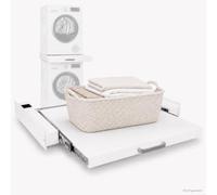 kör4u Telaio intermedio bianco con piastra estensibile per lavatrice e asciugatrice in acciaio 60,5 x 54,5 cm con cinghia di ancoraggio bianca