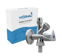 kör4u Valvola angolare combinata cromata, 1/2", con valvola antiriflusso, non autosigillante, con attacco per tubo per lavatrice, lavastoviglie