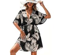 Koerye Copricostume Donna Cotton Mare Spiaggia Coprire con Coulisse Copricostume da Bagno per Piscina Estate Interi Beachwear Beach Dress Foglie Nere
