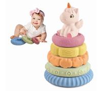 KOESMG Baby Stacking Nesting Toy, Cerchio di costruzione della compressione morbida con il cavallo rosa, Giocattolo educativo precoce sensoriale dei denti del bambino per i neonati