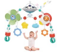 KOESMG Giocattolo ad Arco per Passeggino, Regolabile, Giocattolo per Seggiolino Auto con Musica e Proiettore per Neonati da 0 a 12 Mesi, Giocattolo Sensoriale Montessori Rotante Spaziale per Culla