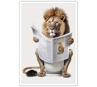 KOEUIRW Divertente leone bagno su tela, arte da parete, simpatico, leone in WC, stampa animale, in bianco e nero, decorazione da parete estetica moderna per 40,6 x 61 cm, senza cornice
