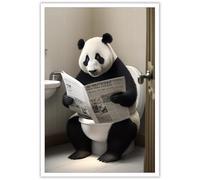 KOEUIRW Divertente panda da parete in tela da bagno, stampa animalier in bianco e nero, decorazione da parete moderna di metà secolo, 30,5 x 40,6 cm, senza cornice
