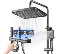 Koeutoze Sistema Doccia con Termostat con display digitale a LED, soffione doccia XL a pioggia, doccetta, getto ausiliario e rubinetto a cascata - Acciaio inossidabile - Colonna Doccia Regolabile