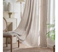 KOEXM Tende in lino, lunghe 213 cm, ricamate a righe, stile bohémien rustico, per soggiorno e camera da letto, con nappe filtranti la luce, set di 2 pannelli, tende con tasca per asta, 140 x 213 cm