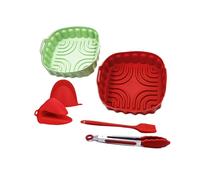 Kofebe 2 Pezzi Teglie in Silicone per Friggitrice ad Aria, Rivestimenti Riutilizzabili Antiaderenti, friggitrice aria accessori per Forno e Microonde 8 Pollici (Rosso+Verde)