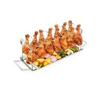 Kofebe Supporto per cosce di pollo, con 14 scomparti, con vaschetta raccogli gocce, in acciaio inox, per affumicatore, griglia, forno, picnic, accessori portatili per barbecue