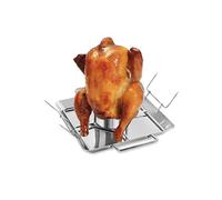 Kofebe Supporto per pollo per lattine di birra, supporto verticale per griglia, griglia per barbecue in acciaio inox con vaschetta antigoccia, contenitore per birra, punte per verdure