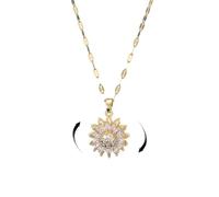 KOFISNI Collana con girasole rotante per le donne in oro strass girasole collane con ciondolo girevole argento preoccupazione alleviare l'umore collane gioielli alla moda regali per le donne, Large